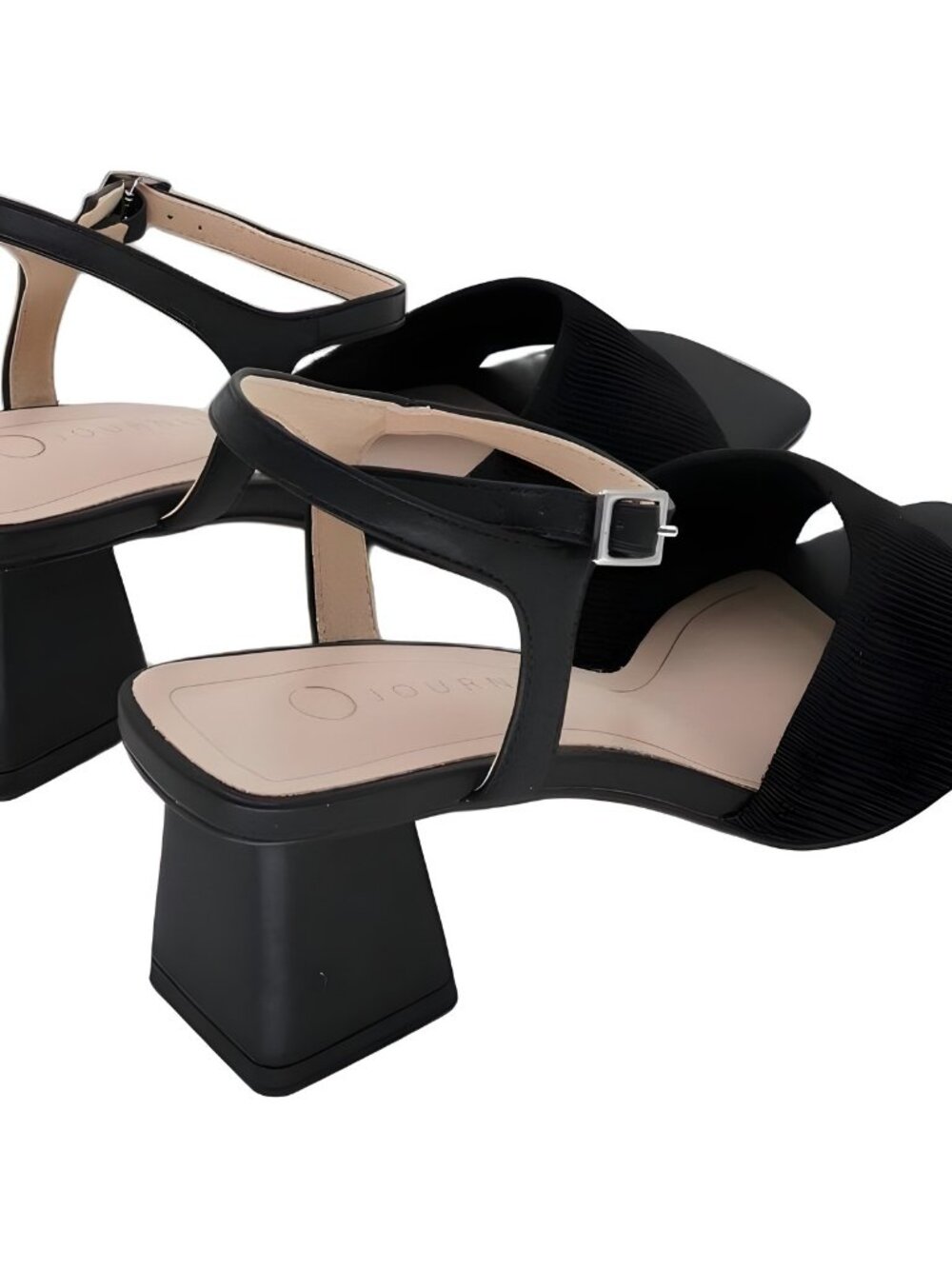 Journee Collection Evylinn Open Toe Block Heel Sandal Black US 8W EU 38.5 - Picture 3 of 6